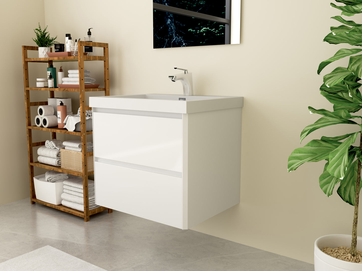 Meuble de salle de bain LUGIS 600mm avec vasque en blanc et meuble sous vasque en blanc brillant
