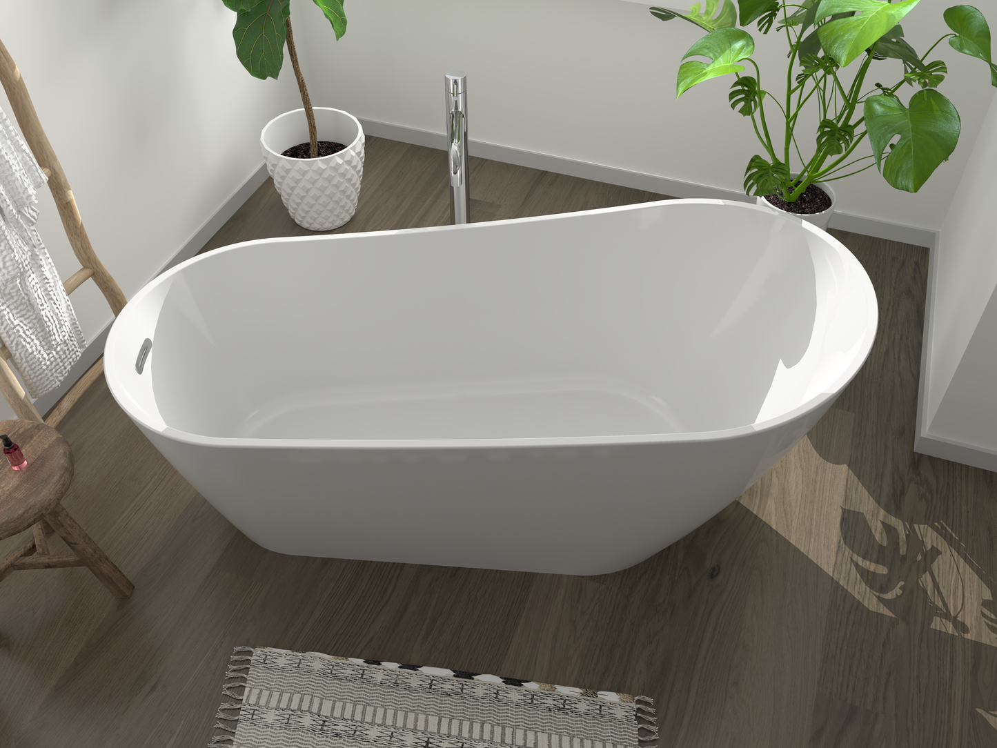 Freestanding Bathtub VITO - Acrylic Glossy White, Length 1600 mm