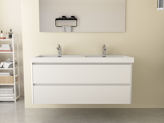 Meuble de salle de bain LUGIS 1200mm avec double vasque en blanc et meuble sous vasque en blanc brillant