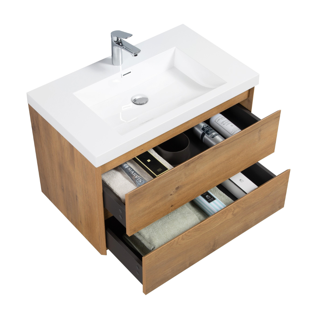 Meuble de salle de bain LUGIS 600mm avec vasque en blanc et meuble sous vasque aspect chêne