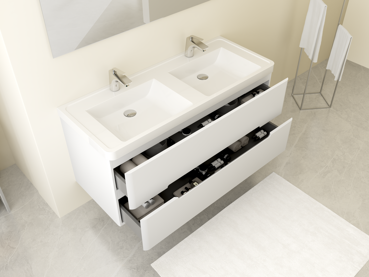 Ensemble de meubles de salle de bains WERA 1200mm avec double lavabo en blanc et meuble bas en blanc