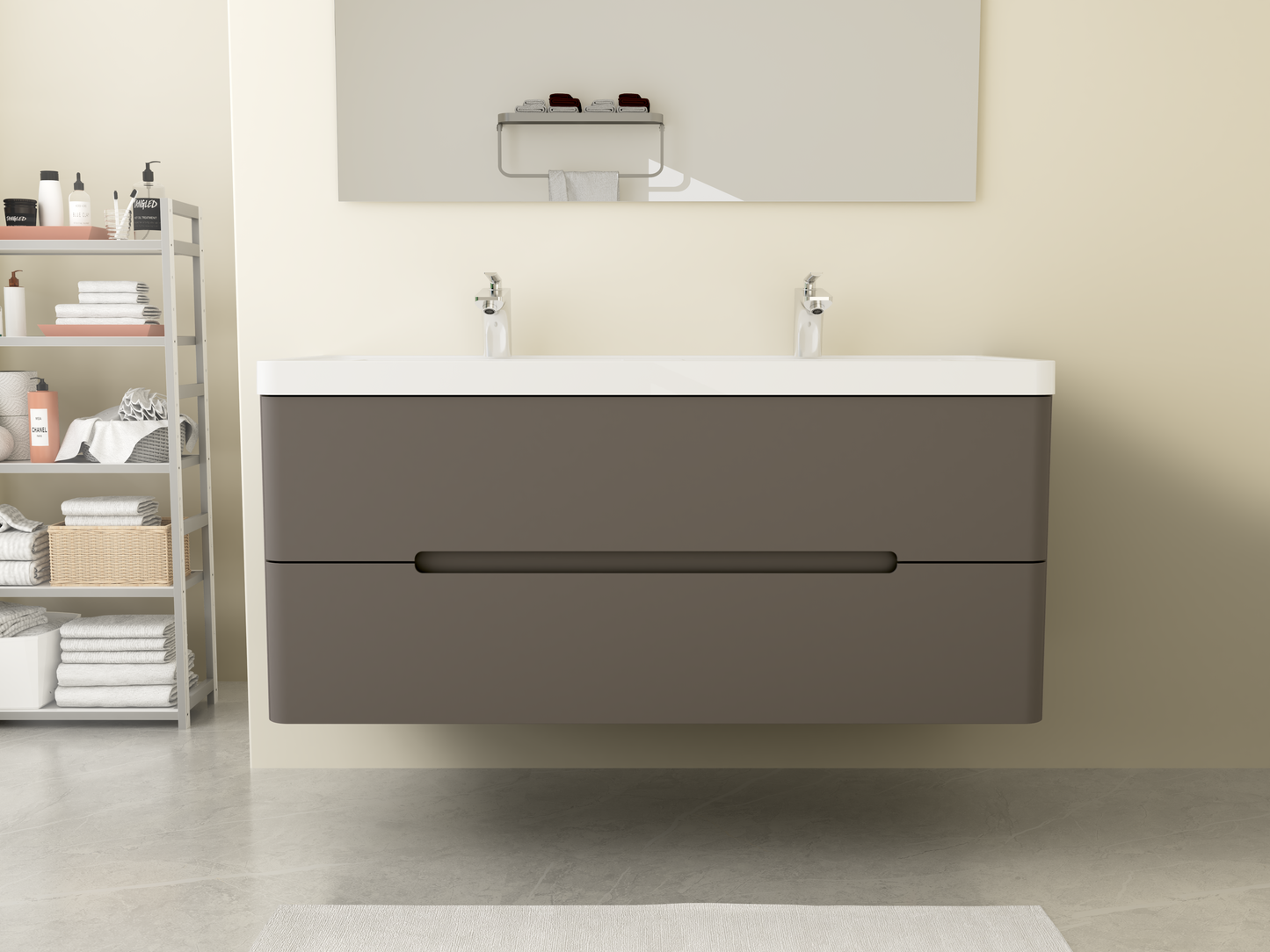 Ensemble de meubles de salle de bains WERA 1200mm avec double lavabo en blanc et meuble bas en gris