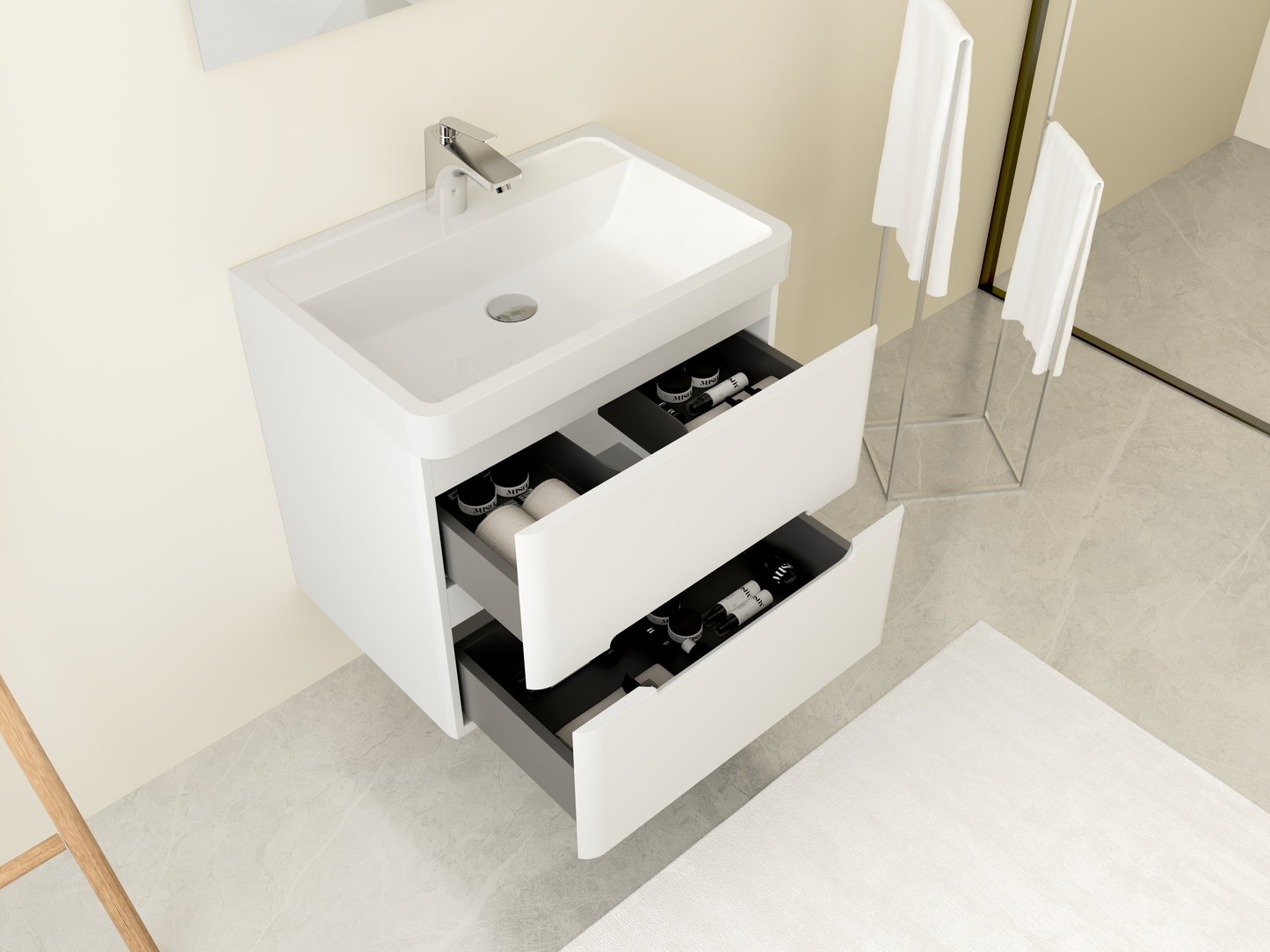 Ensemble de meubles de salle de bains WERA 600mm avec lavabo et armoire basse en blanc