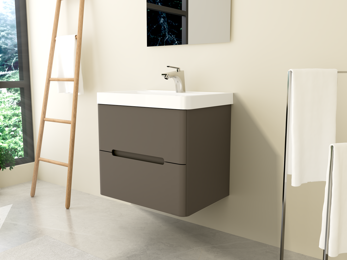Ensemble de meubles de salle de bains WERA 600mm avec lavabo et meuble sous vasque gris